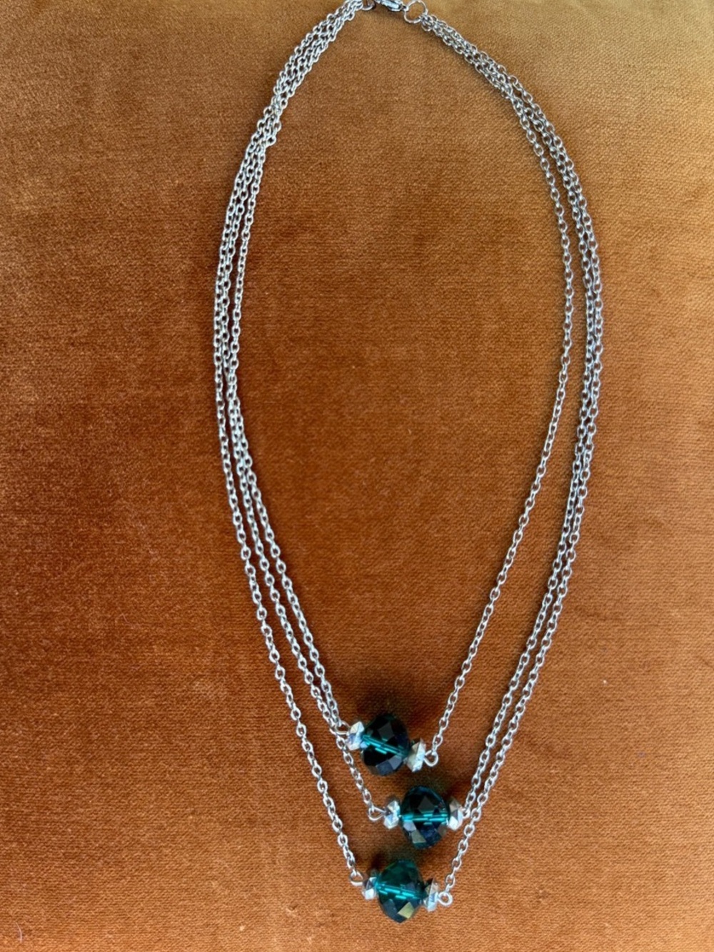 Blue/Green vintage Beaded Pendant 3 strand Necklace